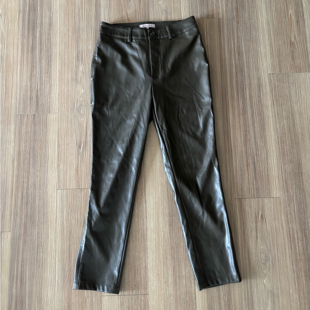 BCBGENERATION Pants Ankle Green Faux Leather High Rise Womens XS Office Baddie